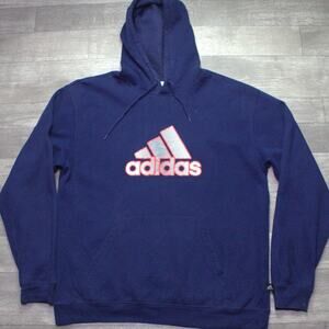 Vintage Y2K Adidas Spellout Logo Hoodie Navy Blue Pullover Men’s Large